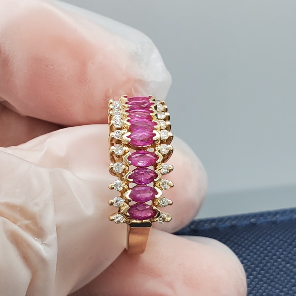 1.73ctw Ruby & Diamond Band Ring 14k solid Gold - Picture 8 of 13